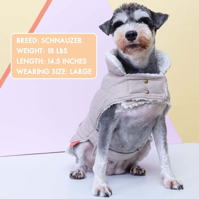 Dog Cold Weather Coats Cozy Windproof Padded Sherpa Warm Dog Gray Jacket For Small Dogs With Furry Collar Dog Apparel-Paw Print Pad