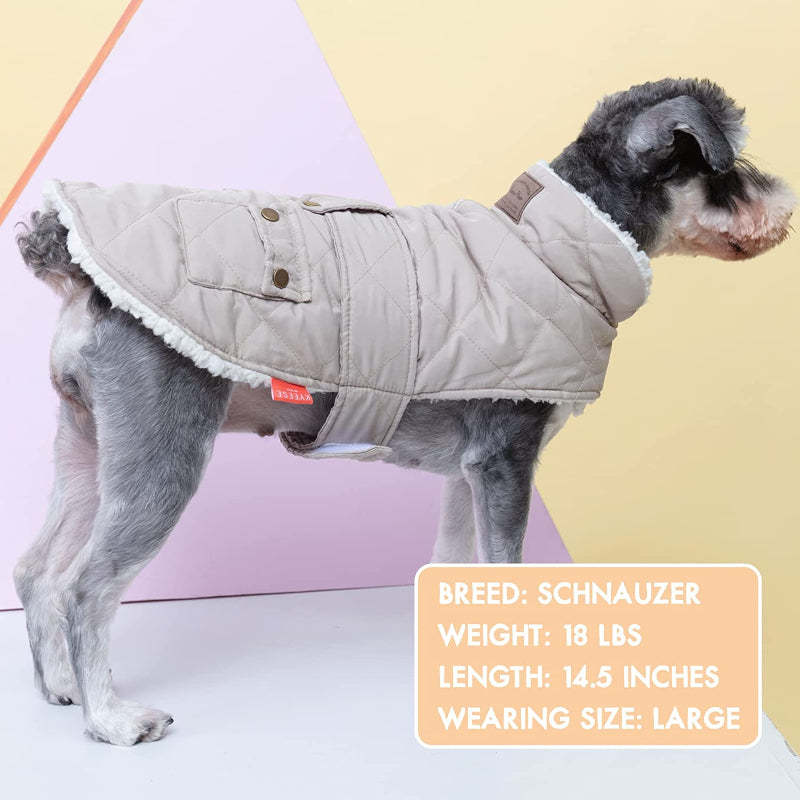 Dog Cold Weather Coats Cozy Windproof Padded Sherpa Warm Dog Gray Jacket For Small Dogs With Furry Collar Dog Apparel-Paw Print Pad