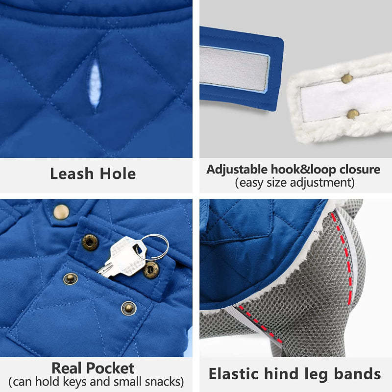 Dog Cold Weather Coats Cozy Windproof Padded Sherpa Warm Dog Jacket For Small Dogs With Furry Collar Dog Apparel-Paw Print Pad