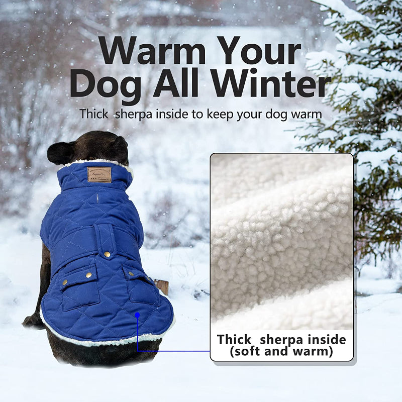 Dog Cold Weather Coats Cozy Windproof Padded Sherpa Warm Dog Jacket For Small Dogs With Furry Collar Dog Apparel-Paw Print Pad