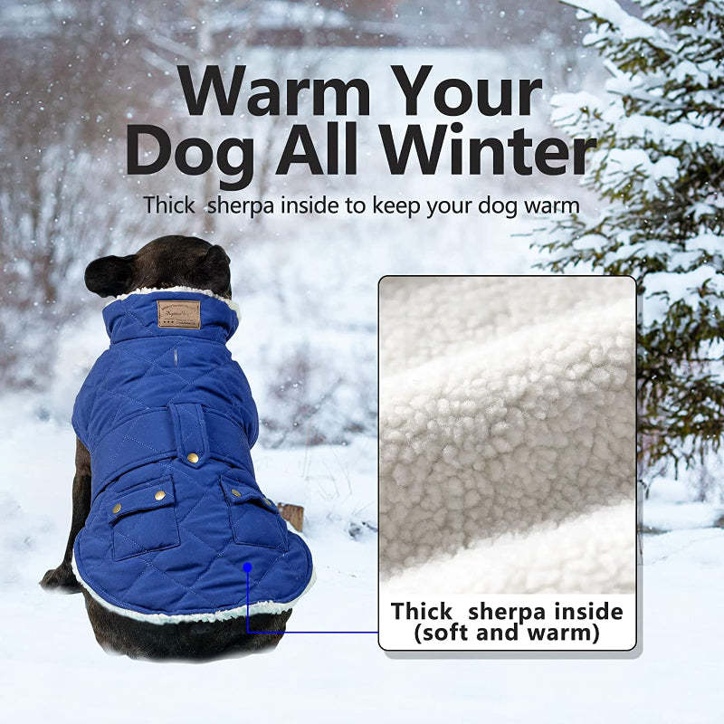 Dog Cold Weather Coats Cozy Windproof Padded Sherpa Warm Dog Jacket For Small Dogs With Furry Collar Dog Apparel-Paw Print Pad