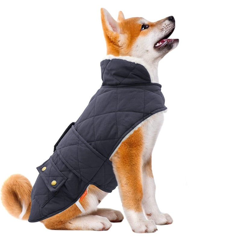Dog Cold Weather Coats Cozy Windproof Padded Sherpa Warm Dog Navy Blue Jacket For Small Dogs With Furry Collar Dog Apparel-Paw Print Pad