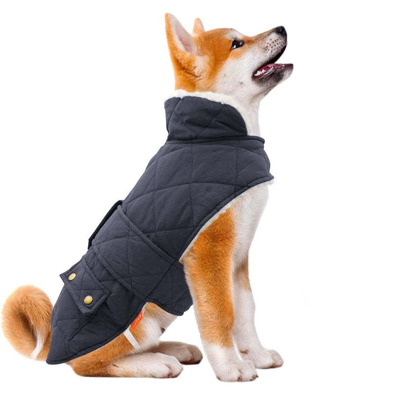 Dog Cold Weather Coats Cozy Windproof Padded Sherpa Warm Dog Navy Blue Jacket For Small Dogs With Furry Collar Dog Apparel-Paw Print Pad