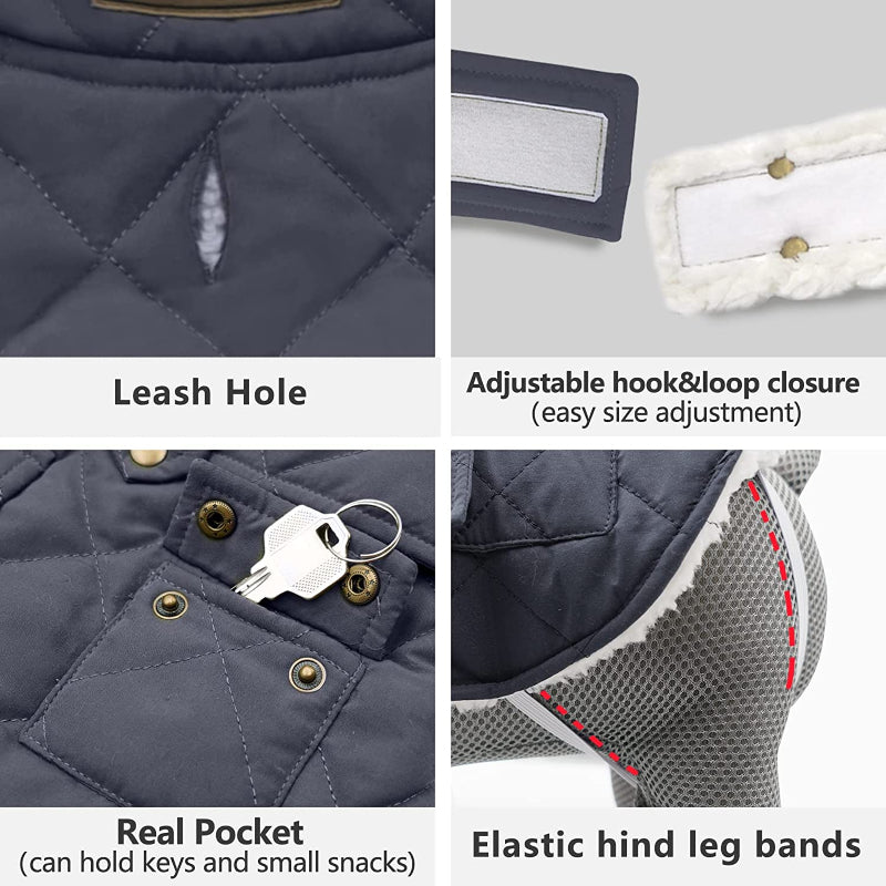 Dog Cold Weather Coats Cozy Windproof Padded Sherpa Warm Dog Navy Blue Jacket For Small Dogs With Furry Collar Dog Apparel-Paw Print Pad