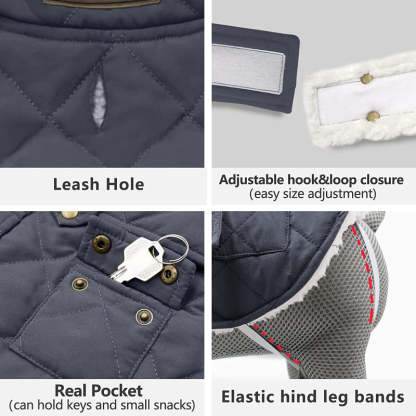 Dog Cold Weather Coats Cozy Windproof Padded Sherpa Warm Dog Navy Blue Jacket For Small Dogs With Furry Collar Dog Apparel-Paw Print Pad