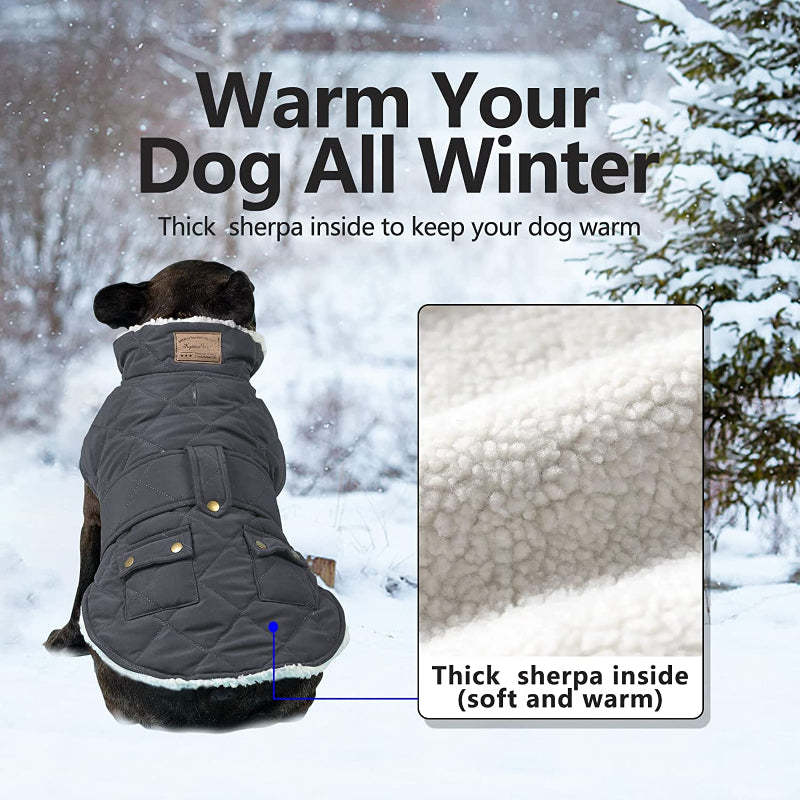 Dog Cold Weather Coats Cozy Windproof Padded Sherpa Warm Dog Navy Blue Jacket For Small Dogs With Furry Collar Dog Apparel-Paw Print Pad