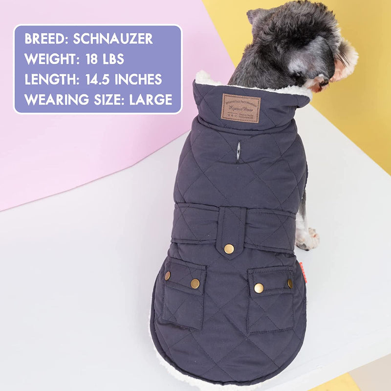 Dog Cold Weather Coats Cozy Windproof Padded Sherpa Warm Dog Navy Blue Jacket For Small Dogs With Furry Collar Dog Apparel-Paw Print Pad