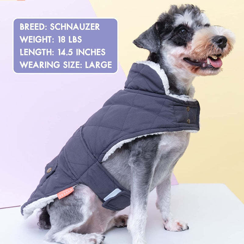 Dog Cold Weather Coats Cozy Windproof Padded Sherpa Warm Dog Navy Blue Jacket For Small Dogs With Furry Collar Dog Apparel-Paw Print Pad