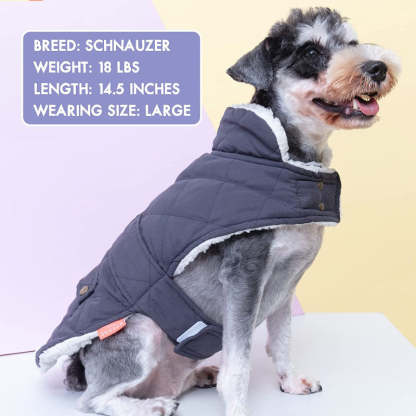 Dog Cold Weather Coats Cozy Windproof Padded Sherpa Warm Dog Navy Blue Jacket For Small Dogs With Furry Collar Dog Apparel-Paw Print Pad