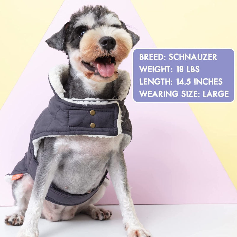 Dog Cold Weather Coats Cozy Windproof Padded Sherpa Warm Dog Navy Blue Jacket For Small Dogs With Furry Collar Dog Apparel-Paw Print Pad