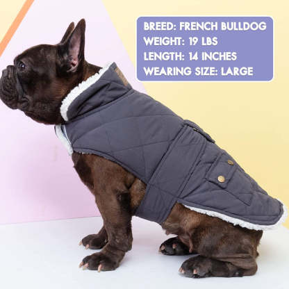Dog Cold Weather Coats Cozy Windproof Padded Sherpa Warm Dog Navy Blue Jacket For Small Dogs With Furry Collar Dog Apparel-Paw Print Pad