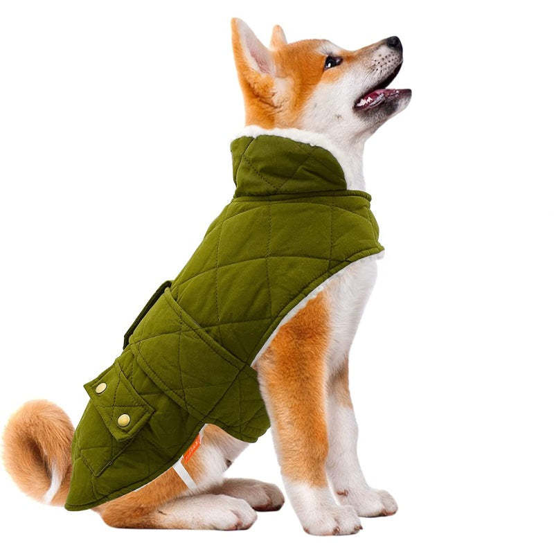 Dog Cold Weather Coats Cozy Windproof Padded Sherpa Warm Dog Green Jacket For Small Dogs With Furry Collar Dog Apparel-Paw Print Pad