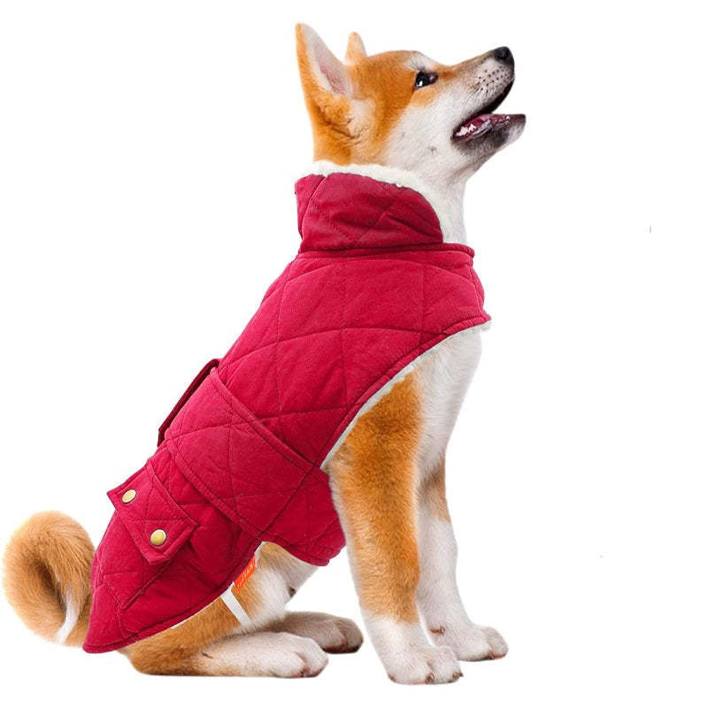 Dog Cold Weather Coats Cozy Windproof Padded Sherpa Warm Dog Red Jacket For Small Dogs With Furry Collar Dog Apparel-Paw Print Pad