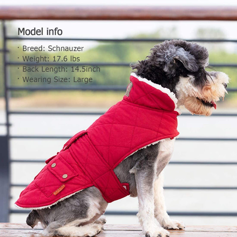 Dog Cold Weather Coats Cozy Windproof Padded Sherpa Warm Dog Red Jacket For Small Dogs With Furry Collar Dog Apparel-Paw Print Pad