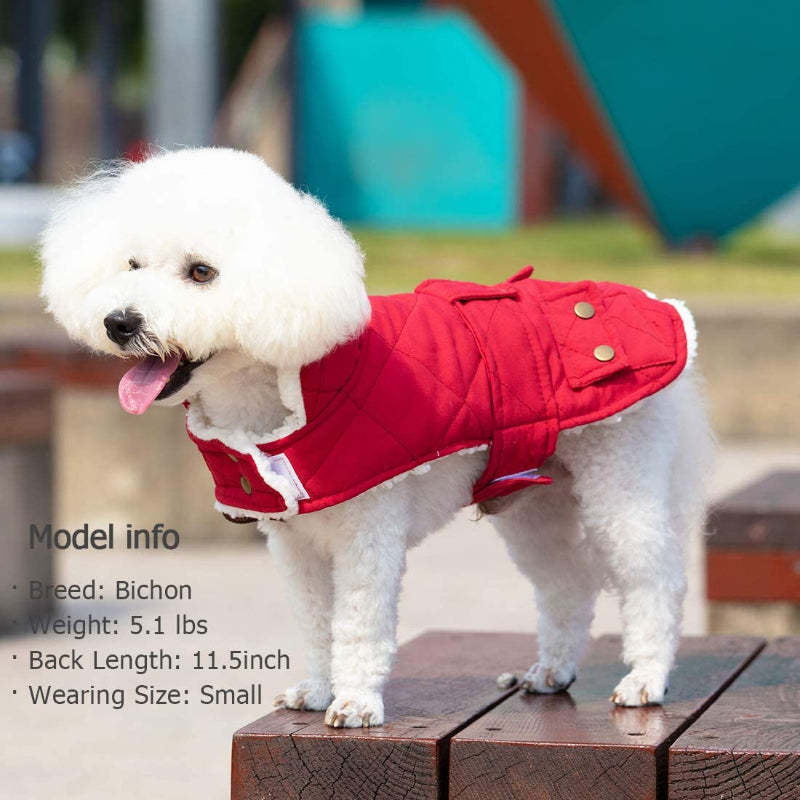 Dog Cold Weather Coats Cozy Windproof Padded Sherpa Warm Dog Red Jacket For Small Dogs With Furry Collar Dog Apparel-Paw Print Pad