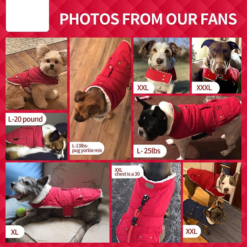 Dog Cold Weather Coats Cozy Windproof Padded Sherpa Warm Dog Red Jacket For Small Dogs With Furry Collar Dog Apparel-Paw Print Pad