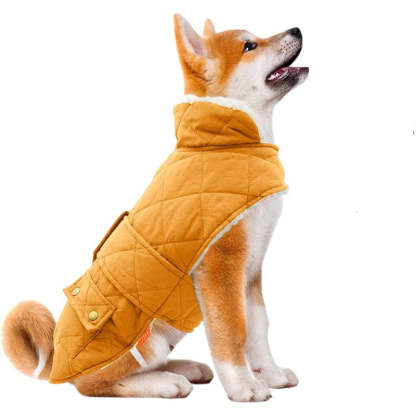 Dog Cold Weather Coats Cozy Windproof Padded Sherpa Warm Dog Yellow Jacket For Small Dogs With Furry Collar Dog Apparel-Paw Print Pad