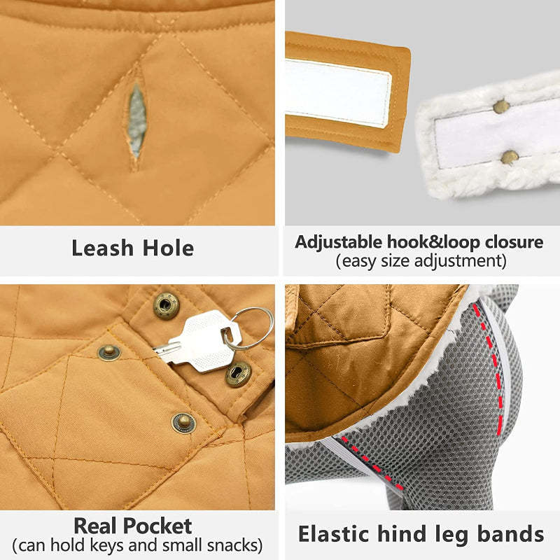 Dog Cold Weather Coats Cozy Windproof Padded Sherpa Warm Dog Yellow Jacket For Small Dogs With Furry Collar Dog Apparel-Paw Print Pad