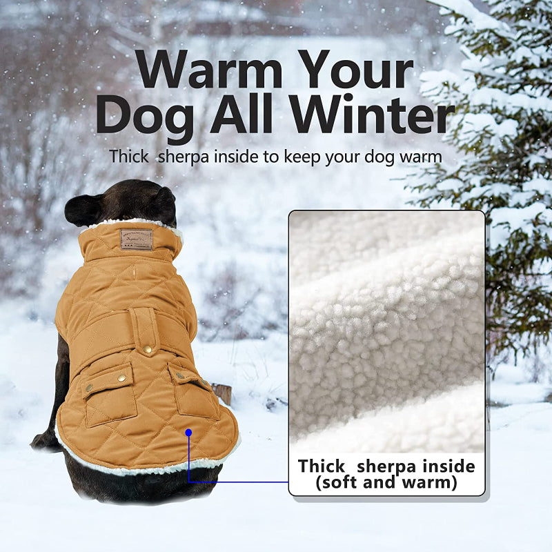 Dog Cold Weather Coats Cozy Windproof Padded Sherpa Warm Dog Yellow Jacket For Small Dogs With Furry Collar Dog Apparel-Paw Print Pad