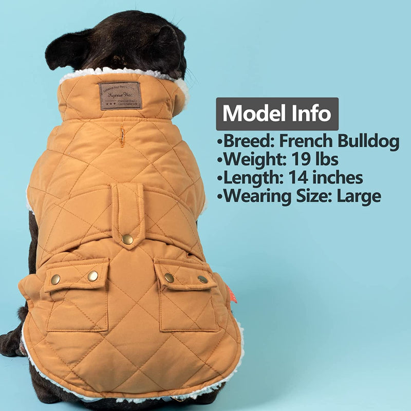 Dog Cold Weather Coats Cozy Windproof Padded Sherpa Warm Dog Yellow Jacket For Small Dogs With Furry Collar Dog Apparel-Paw Print Pad
