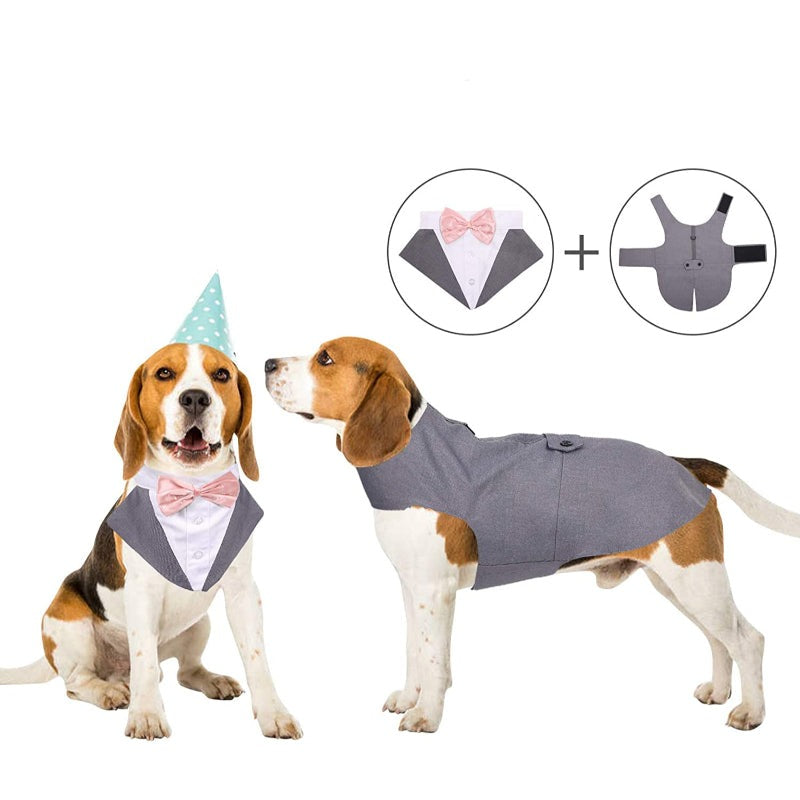 Dog Suit and Bandana Set, Dogs Tuxedo Wedding Party Suit-Paw Print Pad