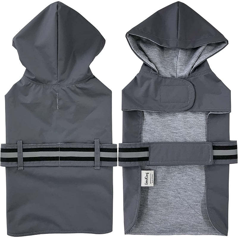 Dog Raincoat Hooded Leash Hole 10 Sizes, Waterproof Double Layer Dog rain Coat Jacket with Cotton Lining for Small Medium and Large Dog-Paw Print Pad