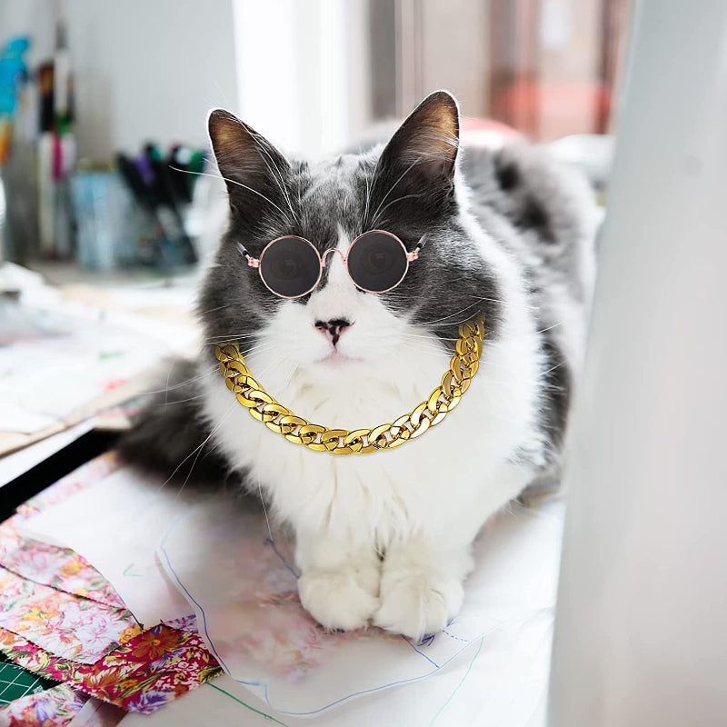 Cat Sunglasses & Gold Chain Costume Decorations For Funny Photo Props-Paw Print Pad