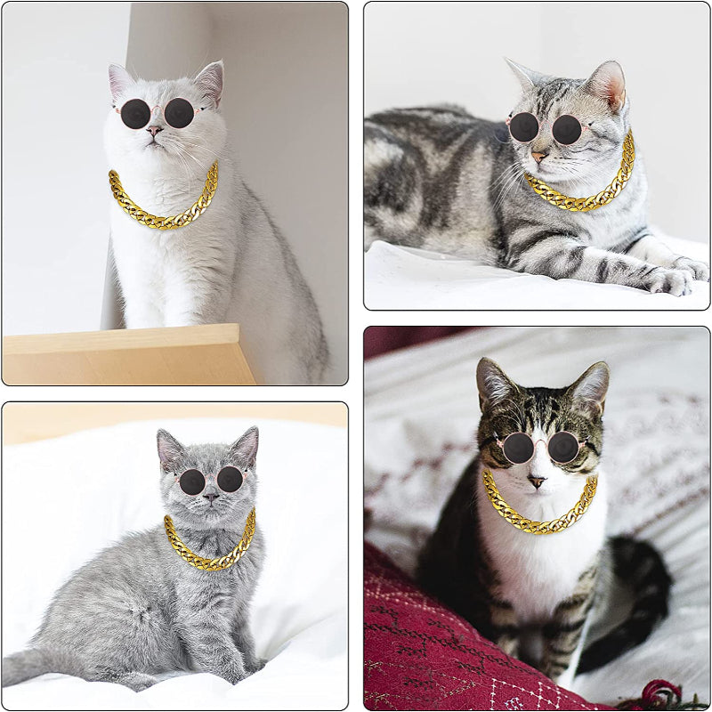 Cat Sunglasses & Gold Chain Costume Decorations For Funny Photo Props-Paw Print Pad
