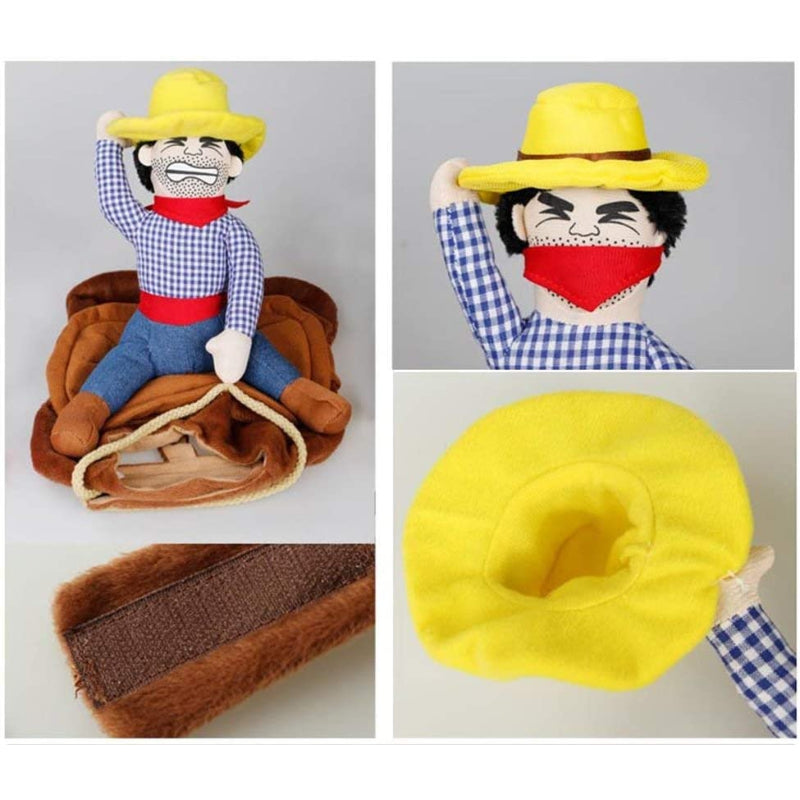 Cowboy Rider Dog Costume For Dogs Clothes Knight Style With Doll And Hat For Halloween Day Pet Costume-Paw Print Pad