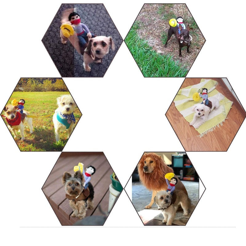 Cowboy Rider Dog Costume For Dogs Clothes Knight Style With Doll And Hat For Halloween Day Pet Costume-Paw Print Pad