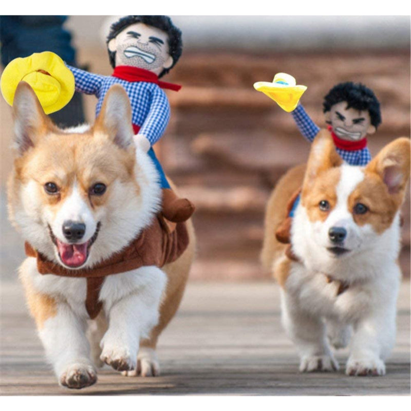 Cowboy Rider Dog Costume For Dogs Clothes Knight Style With Doll And Hat For Halloween Day Pet Costume-Paw Print Pad