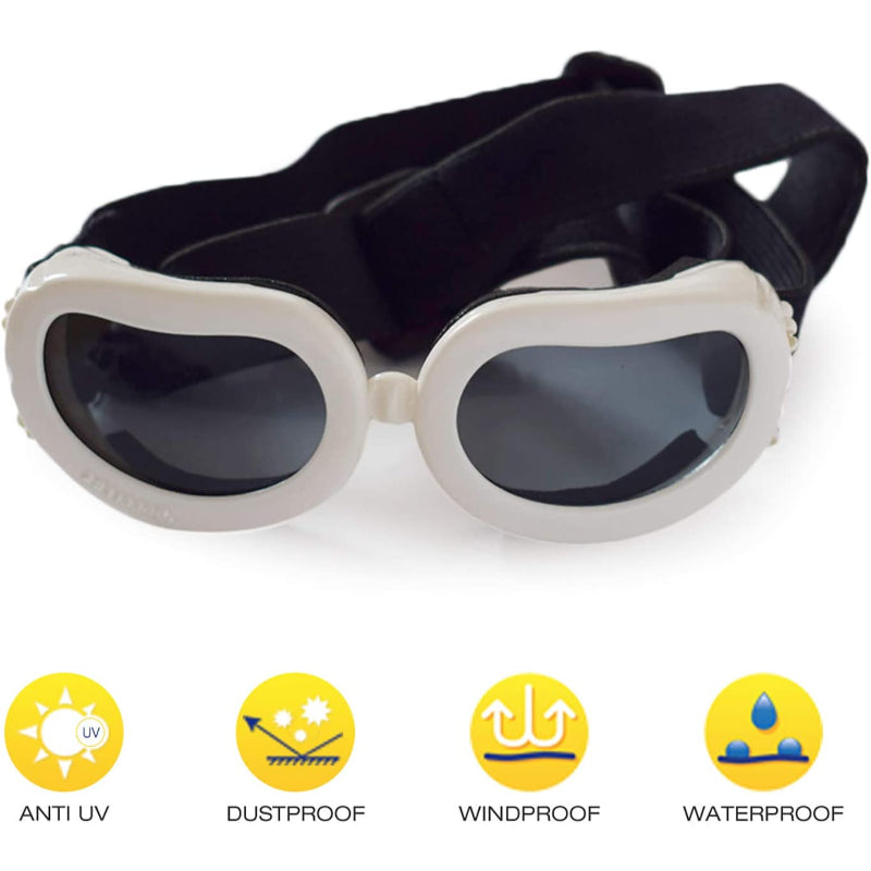 Small Dog Goggles UV Protection Adjustable Clear Doggy Sungalsses Easy Wear Windproof Motorcycle Puppy Glasses-Paw Print Pad