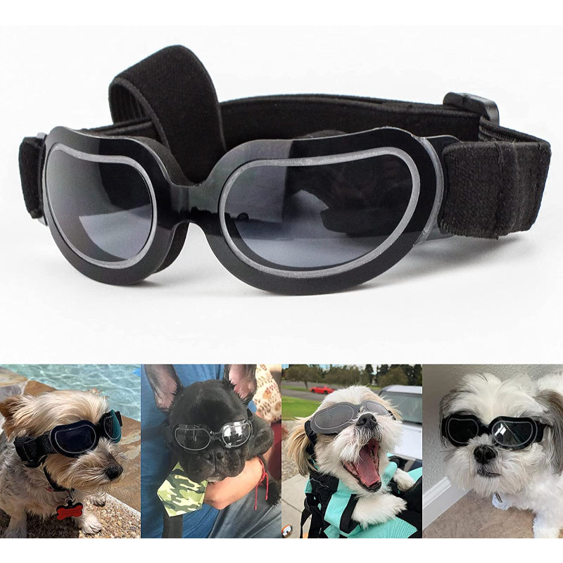Small Dog Goggles UV Protection Adjustable Clear Doggy Sungalsses Easy Wear Windproof Motorcycle Puppy Glasses-Paw Print Pad