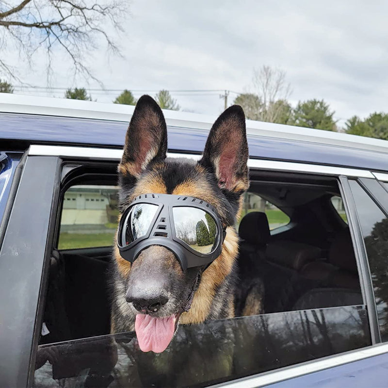 Dog Goggles Medium-Large Dog UV Sunglasses Windproof Snowproof Soft Frame Glasses for Long Snout Dogs Eyes Protection, Black-Paw Print Pad