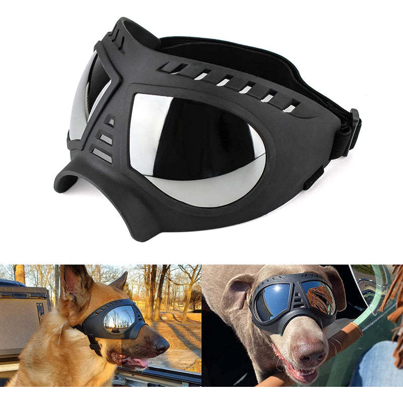 Dog Goggles Medium-Large Dog UV Sunglasses Windproof Snowproof Soft Frame Glasses for Long Snout Dogs Eyes Protection, Black-Paw Print Pad