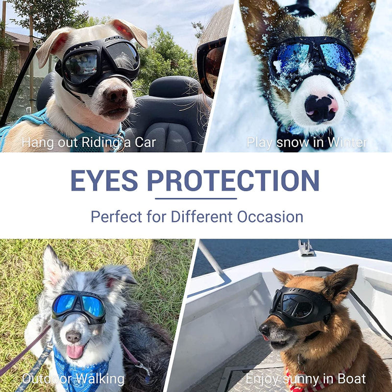 Dog Goggles Medium-Large Dog UV Sunglasses Windproof Snowproof Soft Frame Glasses for Long Snout Dogs Eyes Protection, Black-Paw Print Pad