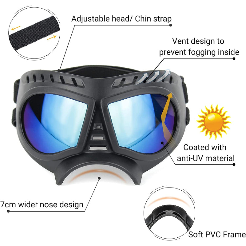 Dog Goggles Medium-Large Dog UV Sunglasses Windproof Snowproof Soft Frame Glasses for Long Snout Dogs Eyes Protection, Black-Paw Print Pad