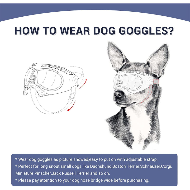 Dog Goggles Medium-Large Dog UV Sunglasses Windproof Snowproof Soft Frame Glasses for Long Snout Dogs Eyes Protection, Black-Paw Print Pad