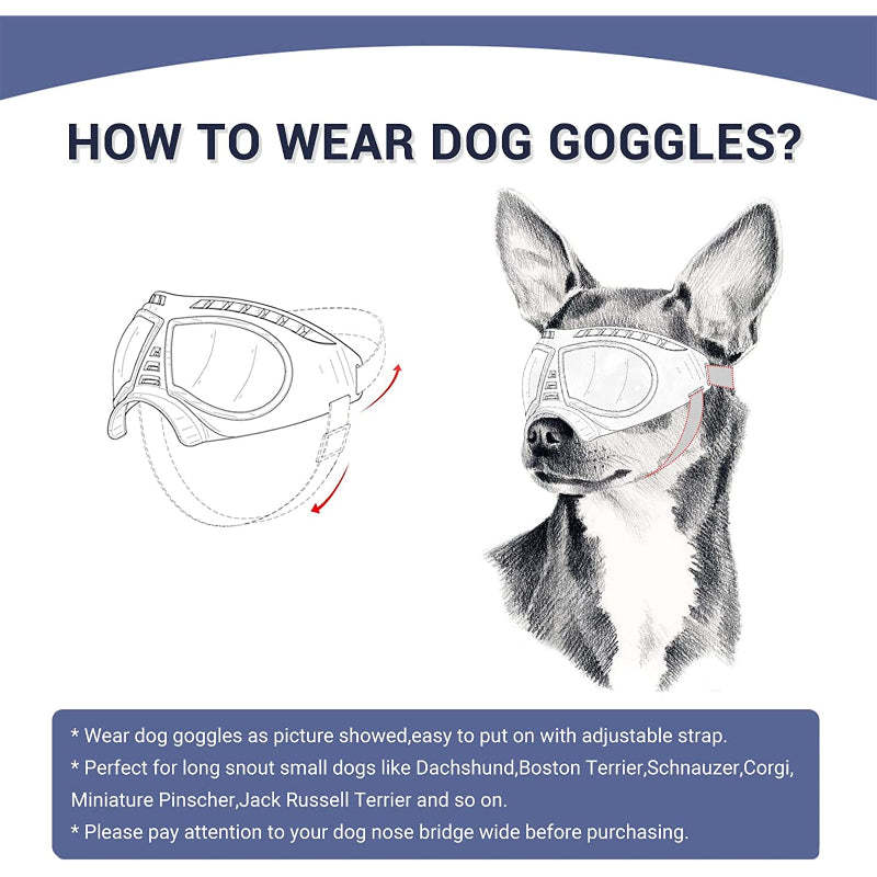 Dog Goggles Medium-Large Dog UV Sunglasses Windproof Snowproof Soft Frame Glasses for Long Snout Dogs Eyes Protection, Black-Paw Print Pad