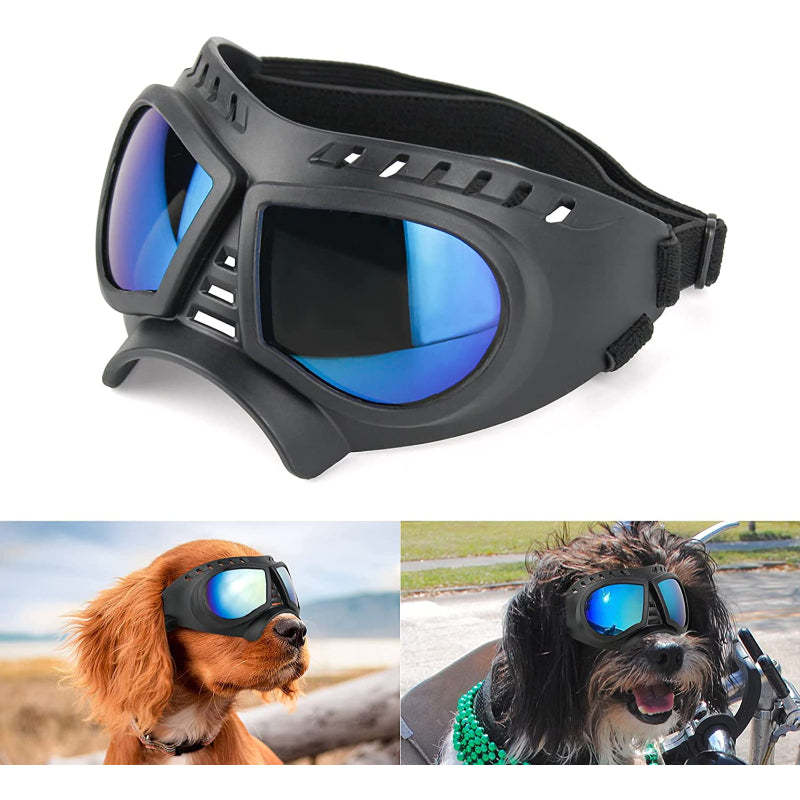 Dog Goggles Medium-Large Dog UV Sunglasses Windproof Snowproof Soft Frame Glasses for Long Snout Dogs Eyes Protection, Black-Paw Print Pad