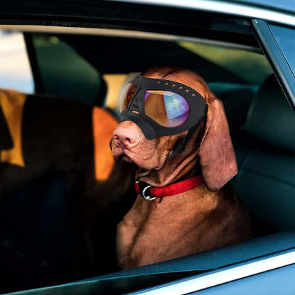 Dog Goggles Medium-Large Dog UV Sunglasses Windproof Snowproof Soft Frame Glasses for Long Snout Dogs Eyes Protection, Black-Paw Print Pad