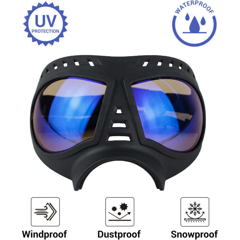 Dog Goggles Medium-Large Dog UV Sunglasses Windproof Snowproof Soft Frame Glasses for Long Snout Dogs Eyes Protection, Black-Paw Print Pad