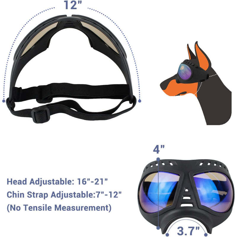 Dog Goggles Medium-Large Dog UV Sunglasses Windproof Snowproof Soft Frame Glasses for Long Snout Dogs Eyes Protection, Black-Paw Print Pad