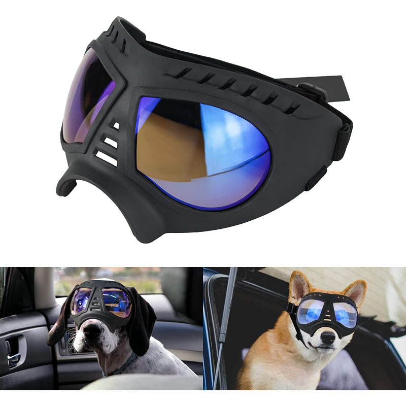 Dog Goggles Medium-Large Dog UV Sunglasses Windproof Snowproof Soft Frame Glasses for Long Snout Dogs Eyes Protection, Black-Paw Print Pad