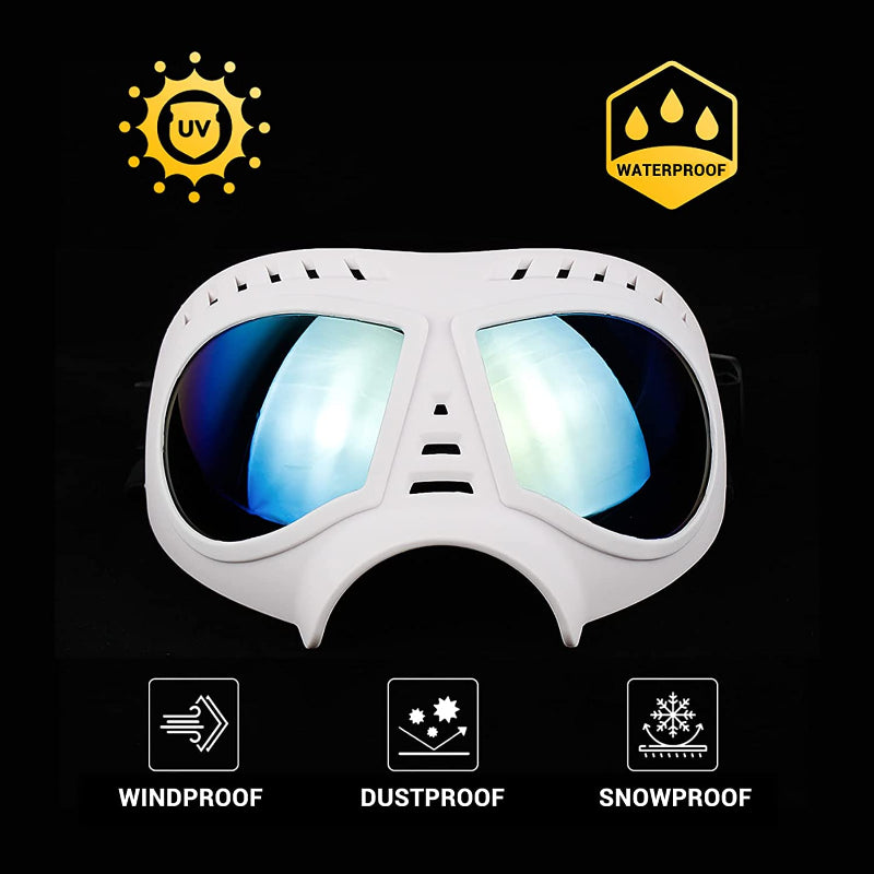 Dog Goggles Medium-Large Dog UV Sunglasses Windproof Snowproof Soft Frame Glasses for Long Snout Dogs Eyes Protection, Black-Paw Print Pad