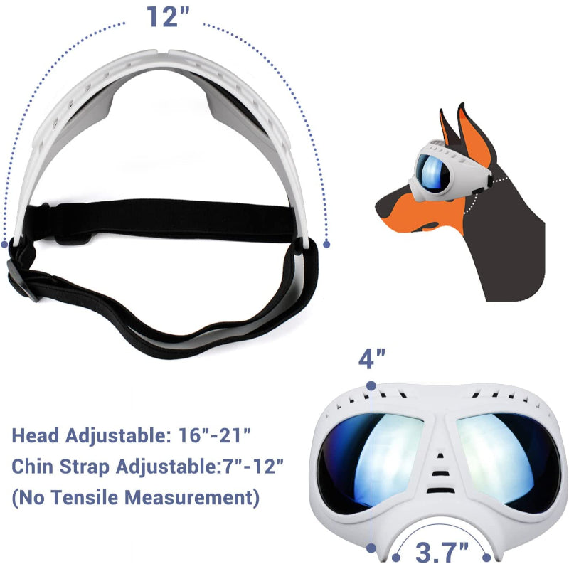 Dog Goggles Medium-Large Dog UV Sunglasses Windproof Snowproof Soft Frame Glasses for Long Snout Dogs Eyes Protection, Black-Paw Print Pad