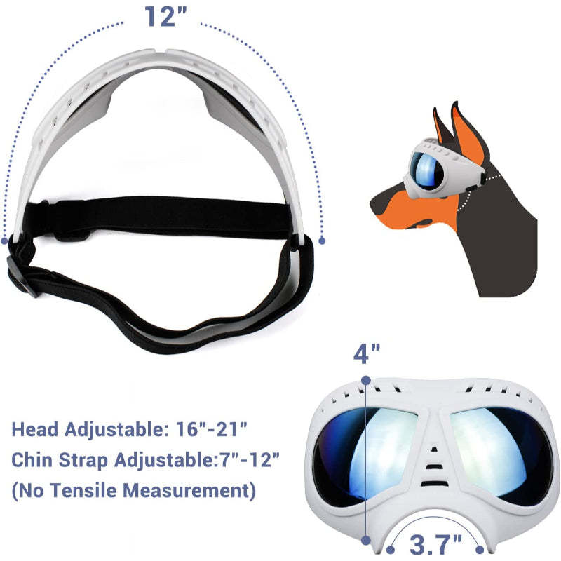 Dog Goggles Medium-Large Dog UV Sunglasses Windproof Snowproof Soft Frame Glasses for Long Snout Dogs Eyes Protection, Black-Paw Print Pad