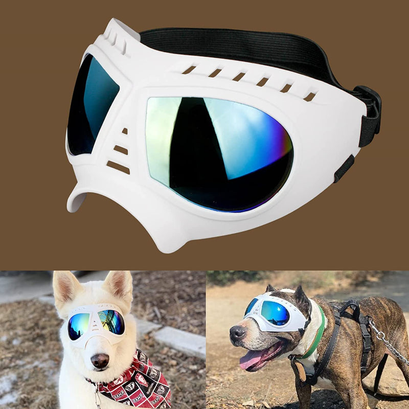 Dog Goggles Medium-Large Dog UV Sunglasses Windproof Snowproof Soft Frame Glasses for Long Snout Dogs Eyes Protection, Black-Paw Print Pad