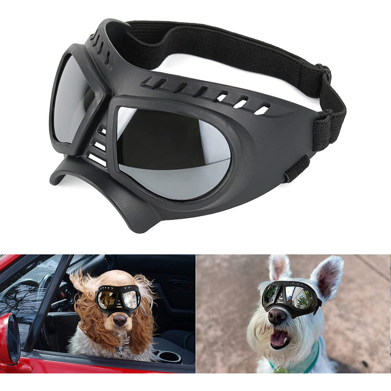 Dog Goggles Medium-Large Dog UV Sunglasses Windproof Snowproof Soft Frame Glasses for Long Snout Dogs Eyes Protection, Black-Paw Print Pad