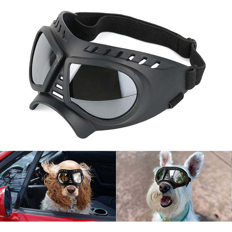 Dog Goggles Medium-Large Dog UV Sunglasses Windproof Snowproof Soft Frame Glasses for Long Snout Dogs Eyes Protection, Black-Paw Print Pad